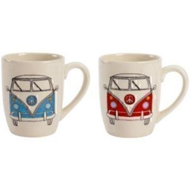 Choice of Blue or Red Campervan Mug by Transomnia. Ceramic mug with retro campervan design on - choice of red or blue if preference please specify when ordering. Size 10x8cm.